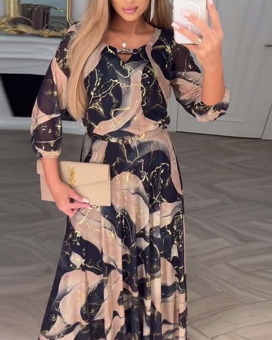 Verelle™ – Elegantes Kleid mit Print & Dreiviertelärmeln