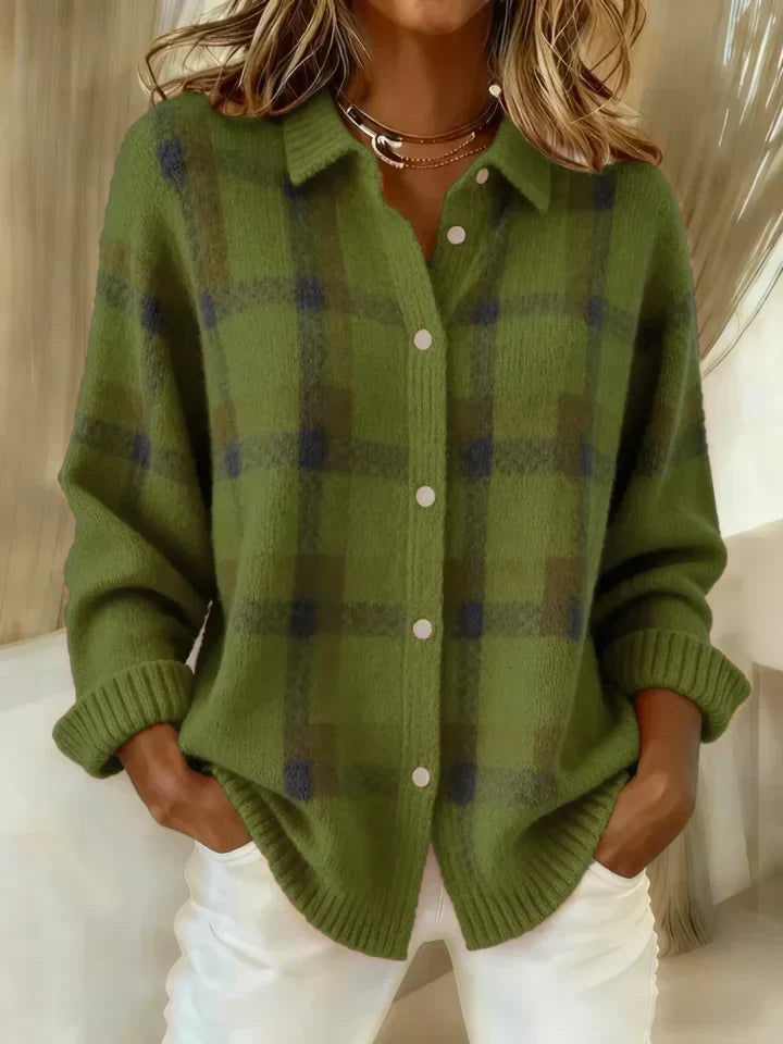 Alpenfeld | Karierter Strick-Cardigan mit Knopfleiste