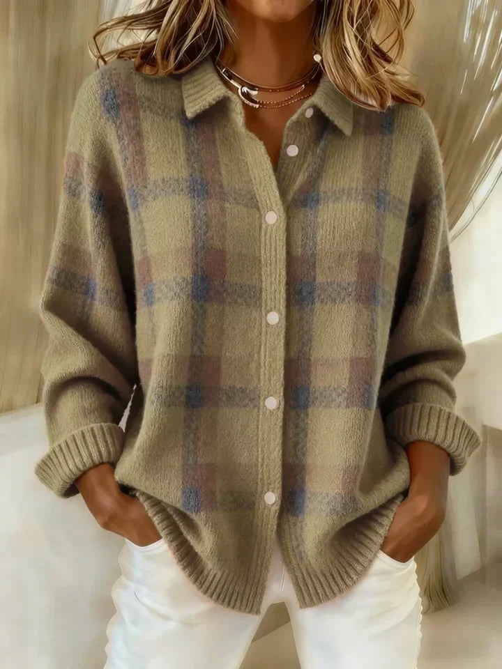 Alpenfeld | Karierter Strick-Cardigan mit Knopfleiste