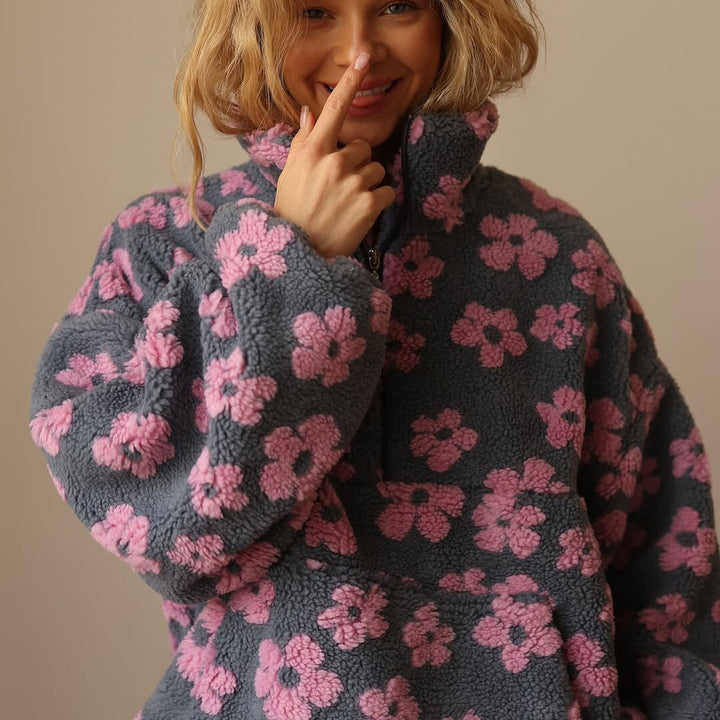 Alpenfeld | Oversize-Fleecepullover mit Blumenmuster