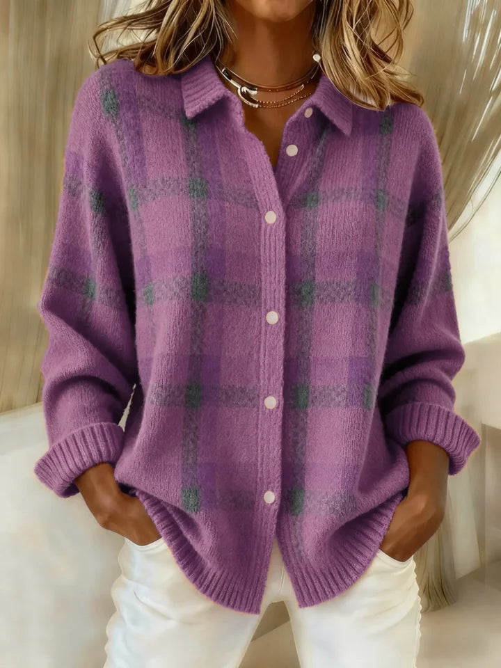 Alpenfeld | Karierter Strick-Cardigan mit Knopfleiste