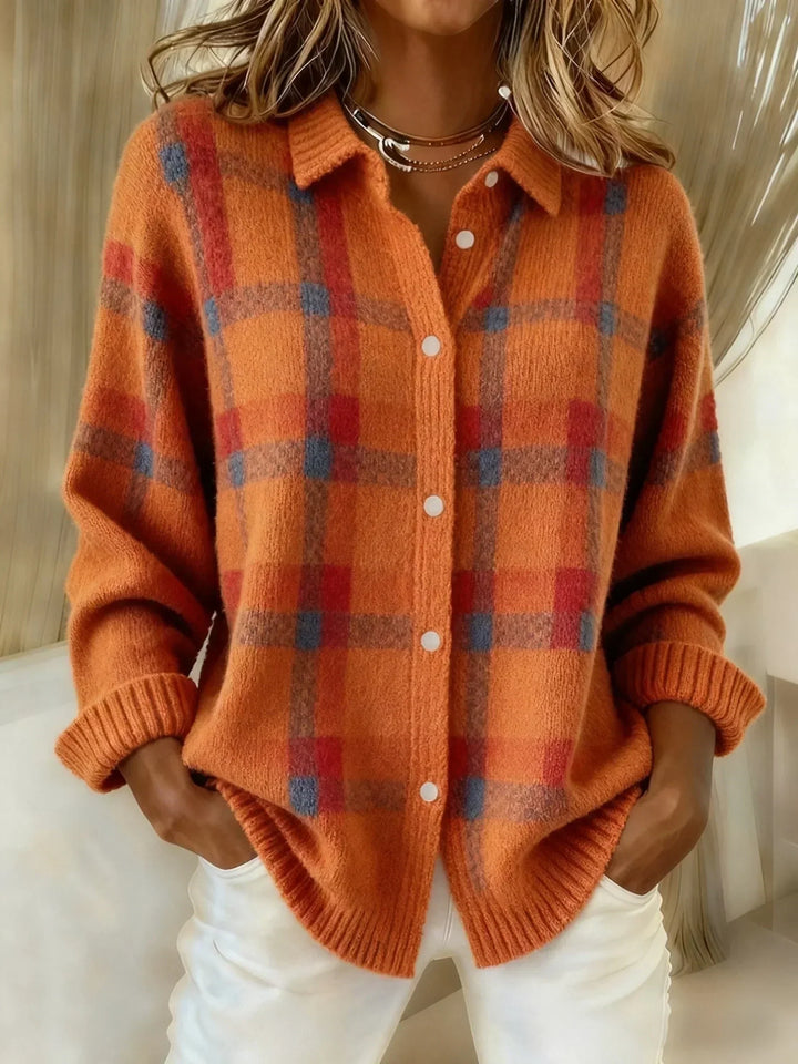 Alpenfeld | Karierter Strick-Cardigan mit Knopfleiste