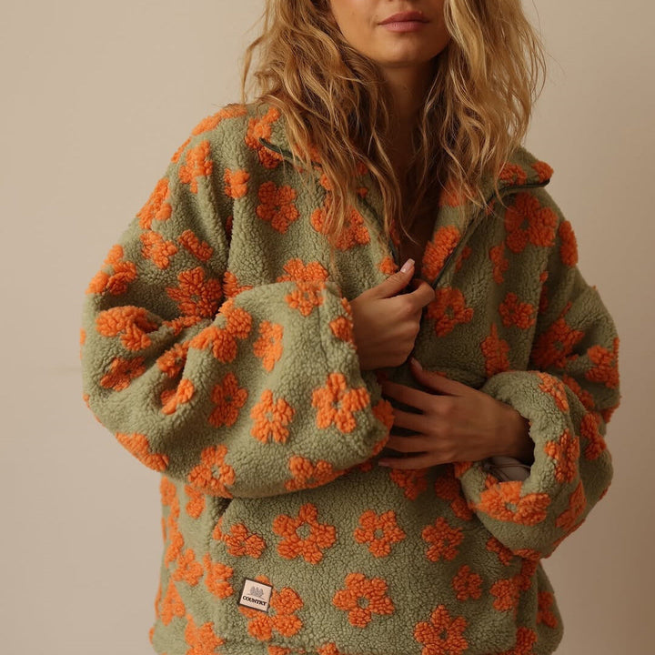 Alpenfeld | Oversize-Fleecepullover mit Blumenmuster