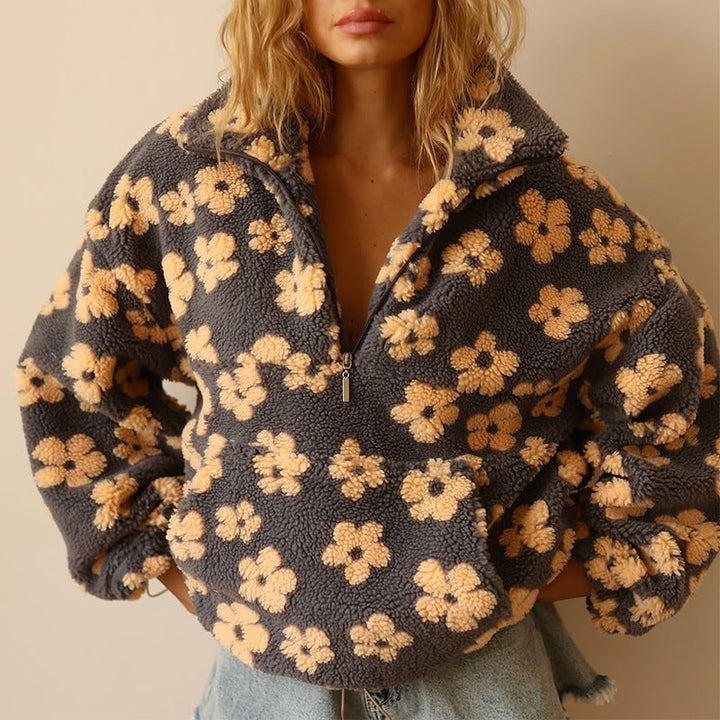 Alpenfeld | Oversize-Fleecepullover mit Blumenmuster