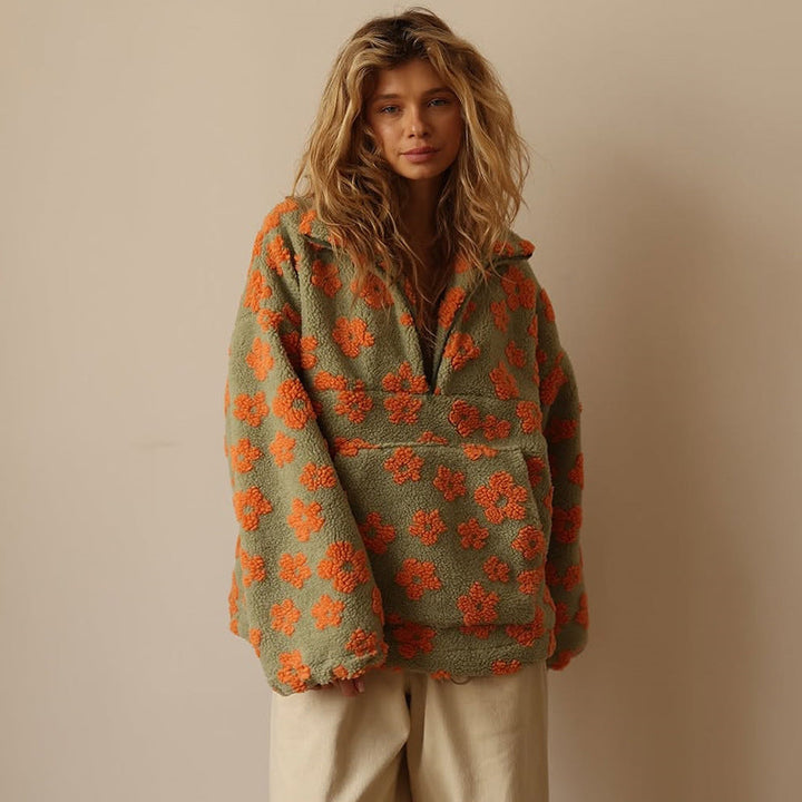 Alpenfeld | Oversize-Fleecepullover mit Blumenmuster
