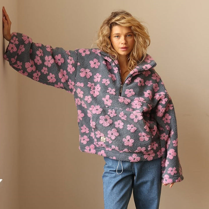 Alpenfeld | Oversize-Fleecepullover mit Blumenmuster