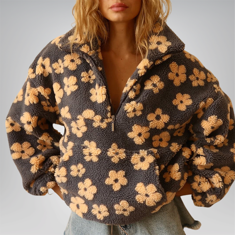 Alpenfeld | Oversize-Fleecepullover mit Blumenmuster
