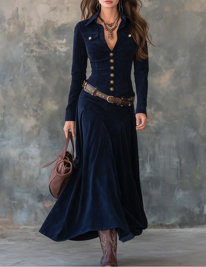 Robie™ – Elegantes Maxikleid mit luxuriöser Wildlederoptik, inklusive Gürtel