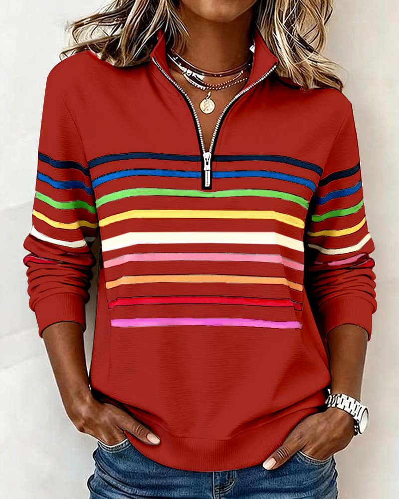 Alpenfeld | Gestreifter Pullover mit Viertel-Reißverschluss (1 Kaufen, 1 GRATIS dazu)