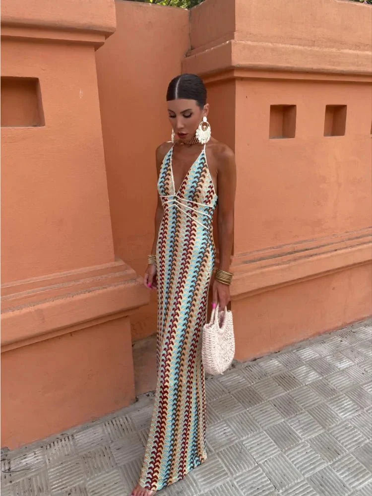 Sommerfeld | Maxikleid mit Halterneck und geometrischem Muster
