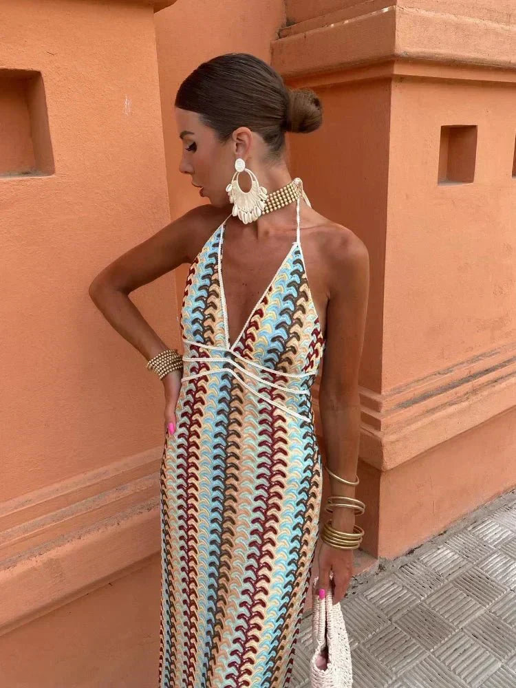 Sommerfeld | Maxikleid mit Halterneck und geometrischem Muster