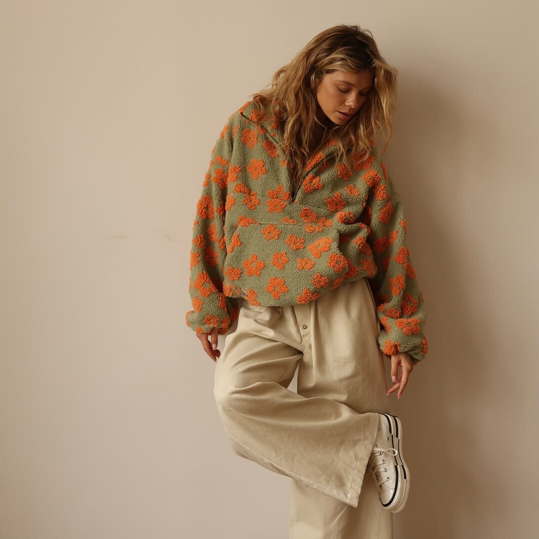 Alpenfeld | Oversize-Fleecepullover mit Blumenmuster