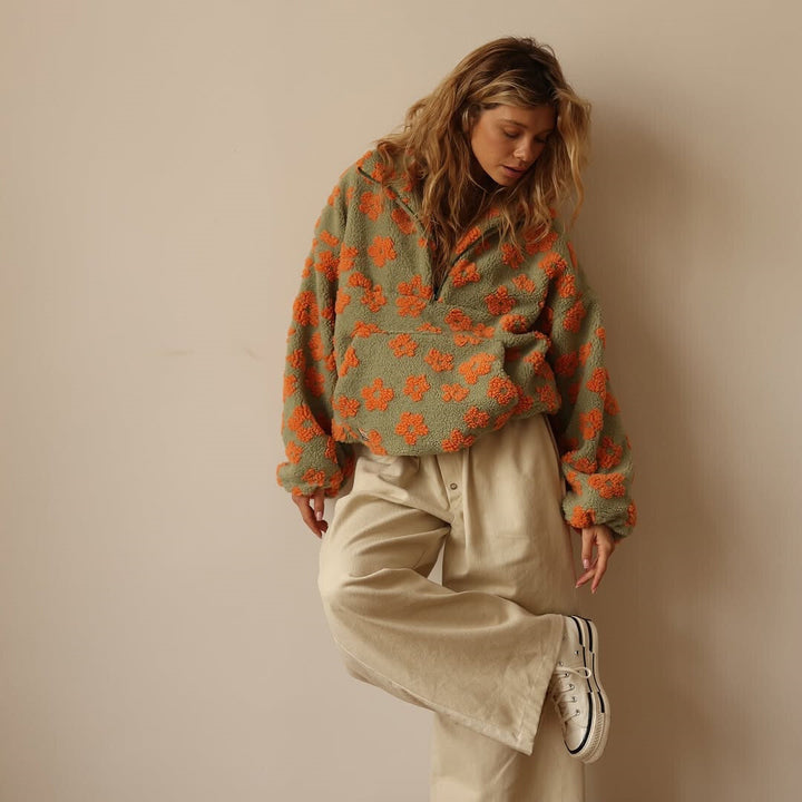 Alpenfeld | Oversize-Fleecepullover mit Blumenmuster
