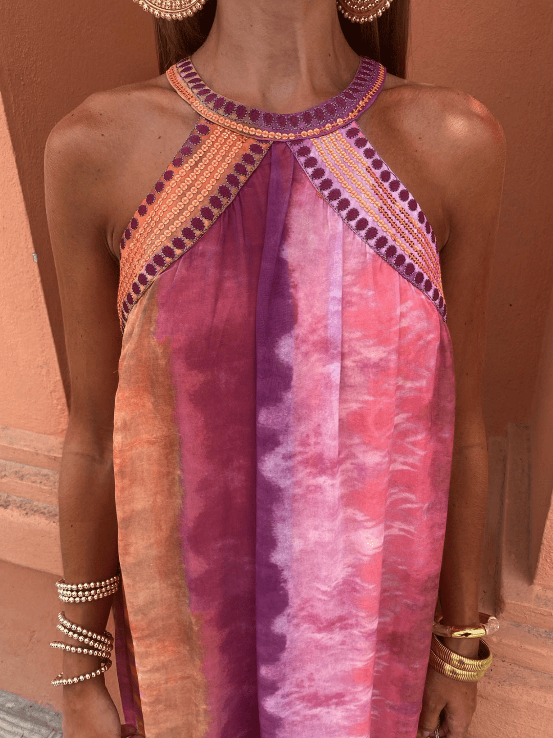 Sommerfeld | Tie-Dye Maxikleid mit amerikanischem Ausschnitt