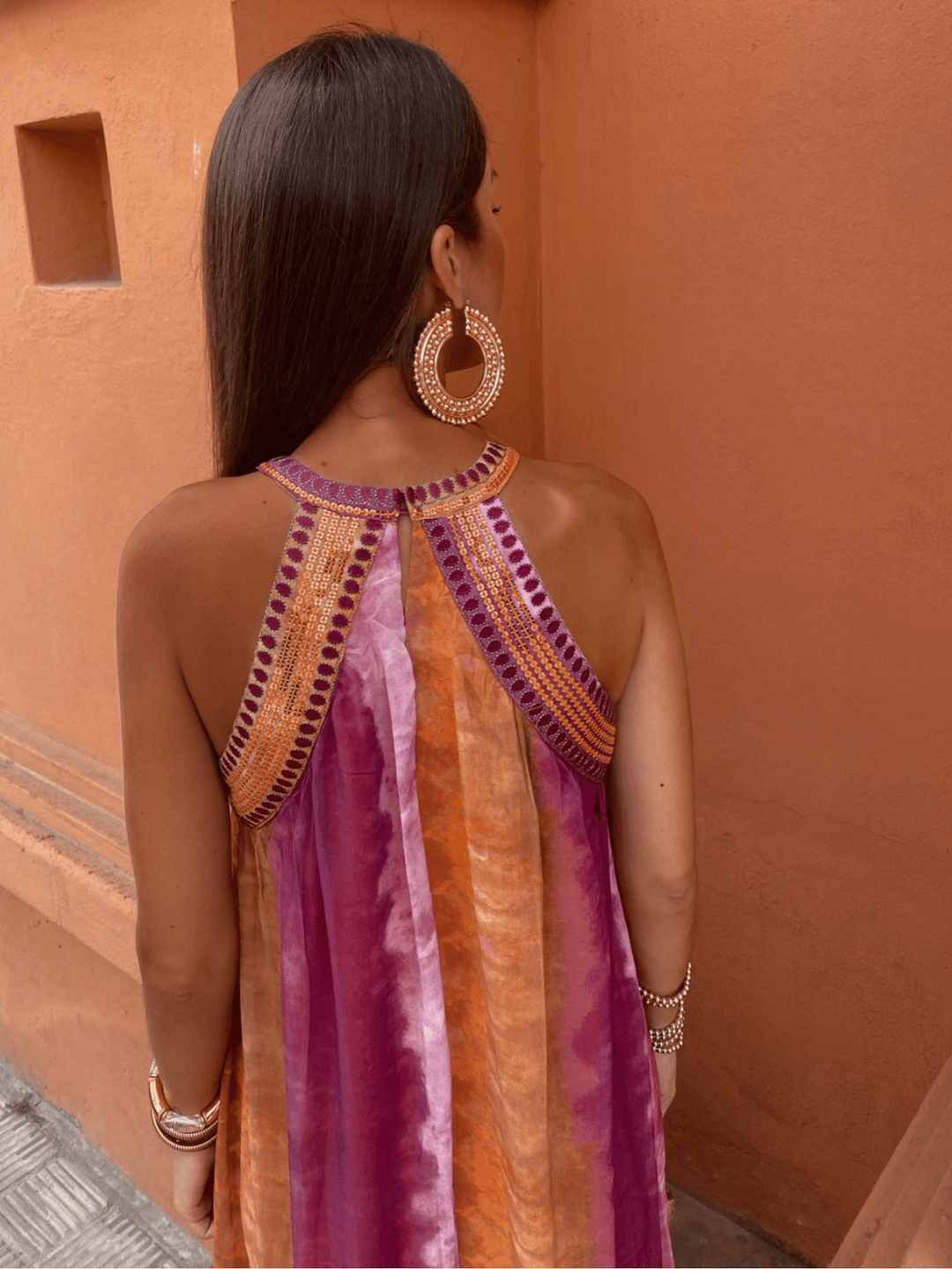Sommerfeld | Tie-Dye Maxikleid mit amerikanischem Ausschnitt