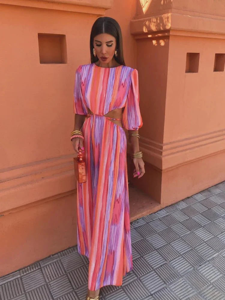 Sommerfeld | Maxikleid mit Taillenausschnitten und vertikalem Muster
